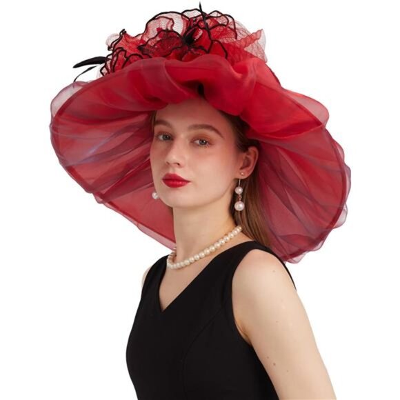 Women's Derby Church Fascinators Hat with Detachable Flowers Red - Picture 3 of 7